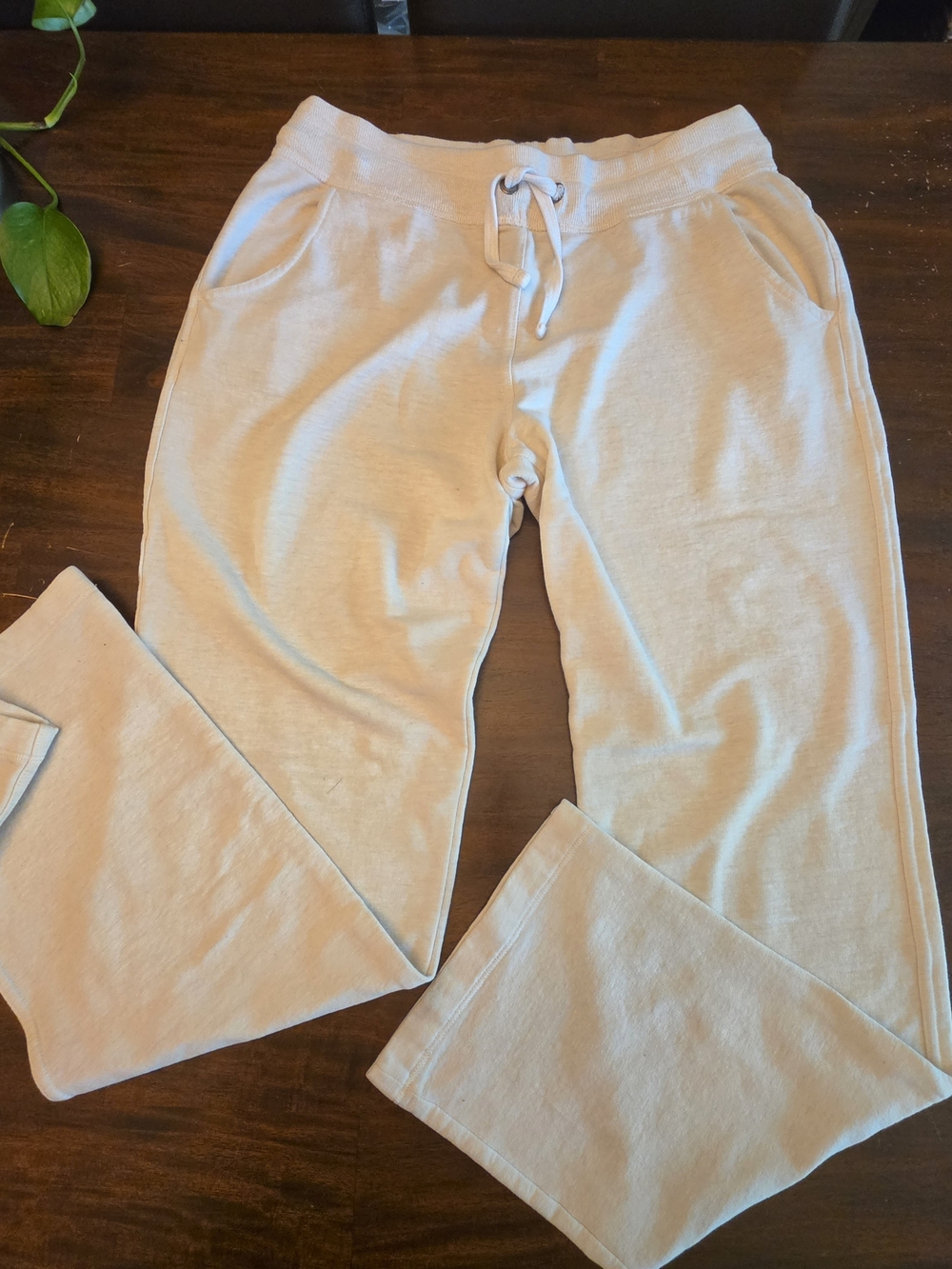 Green Tea Cream French Terry Cloth Wide Leg Lounge Pants Drawstring Size M